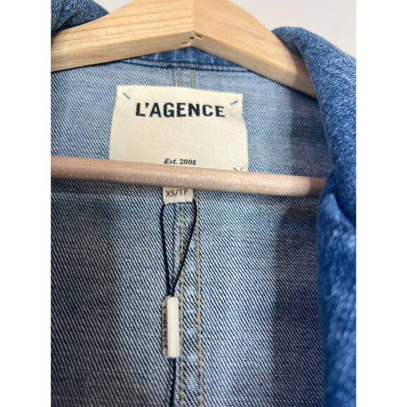 NEW L'AGENCE Ultimate Cropped Open Front Wayne Denim Jacket Blue Size: XS - Picture 4 of 7